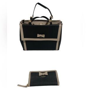 Kate Spade Hazel Court Mason Lacey Black and Gray Bow Handbag Tote Bag